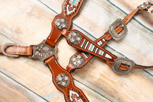 Load image into Gallery viewer, Pony size beaded navajo print headstall and breast collar set