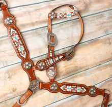 Load image into Gallery viewer, Pony size beaded navajo print headstall and breast collar set